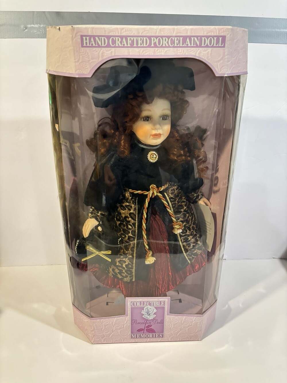 Collectible Memories Handcrafted Porcelain Doll with Red Hair and Leopard Print